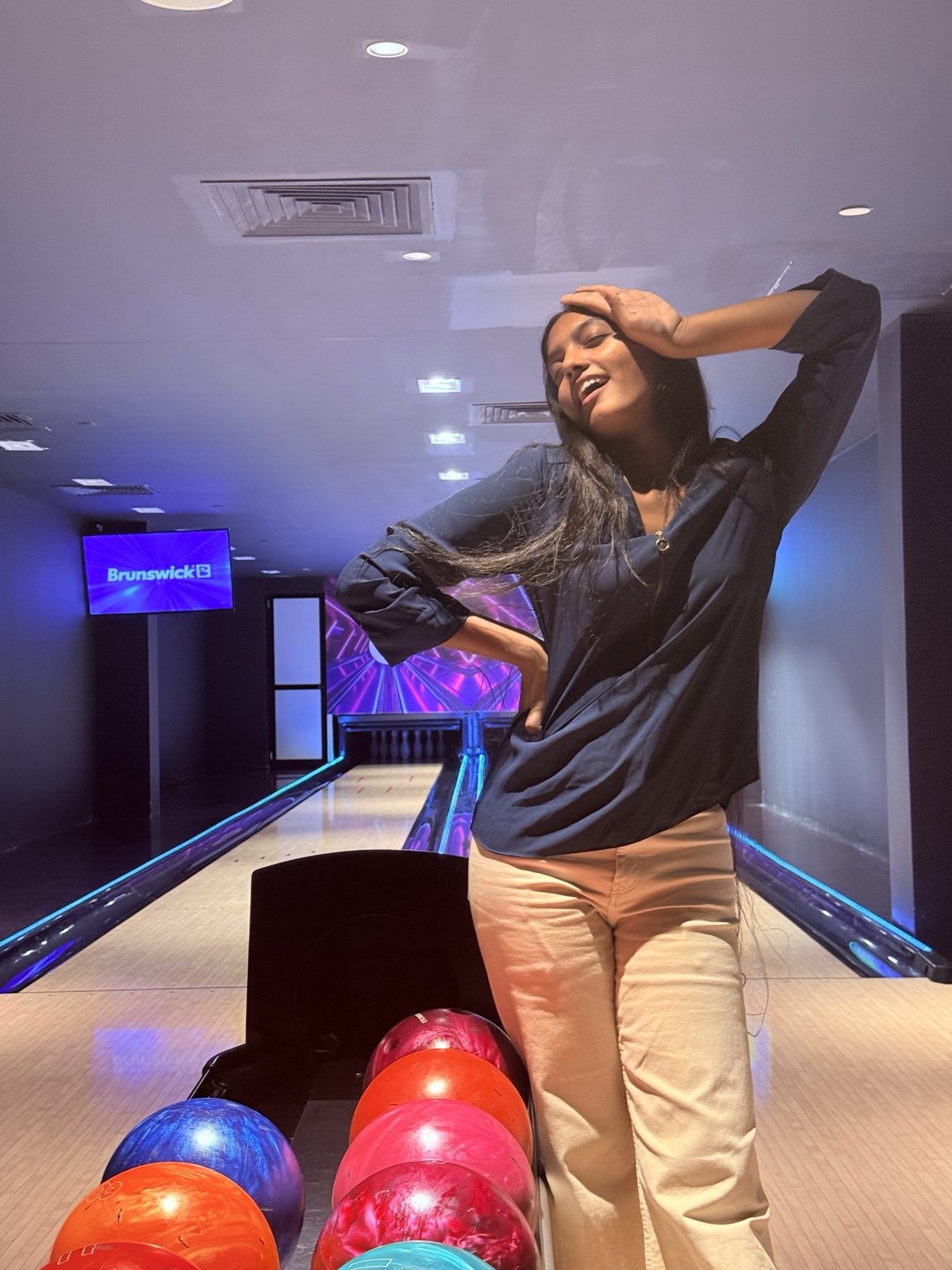 Muthu having fun at the bowling alley